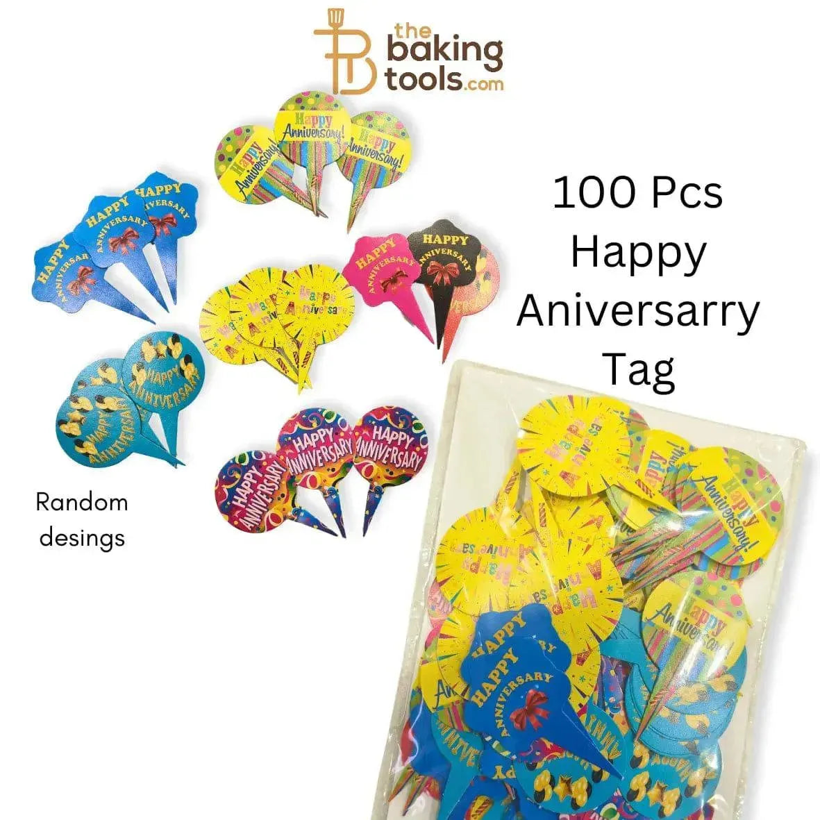 Happy Anniversary Paper Tag Topper - 100 Pcs Pack - thebakingtools.com